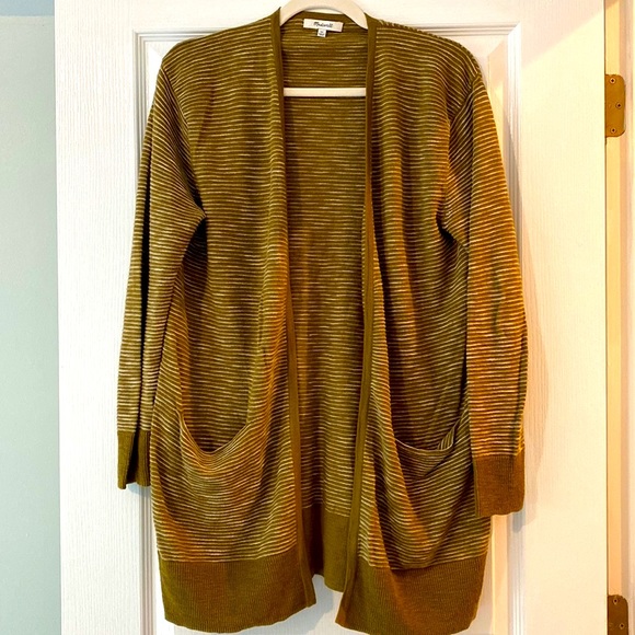 Madewell Ryder Cardigan sweater green and white stripe. XS - Picture 1 of 7